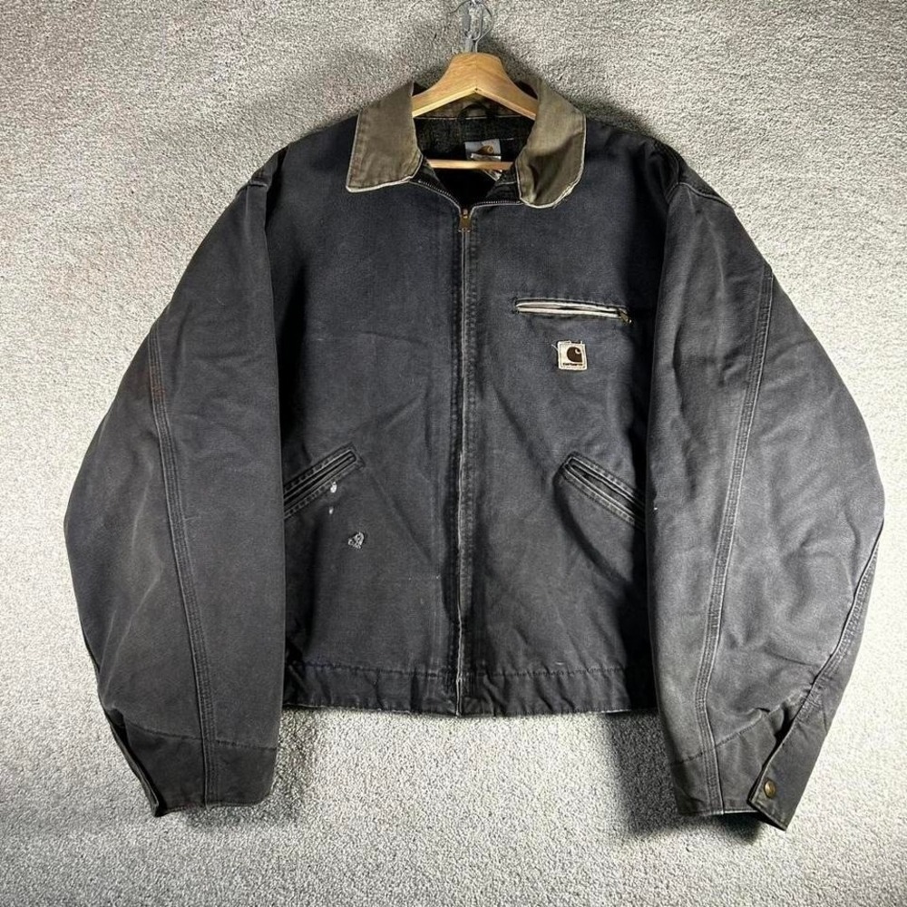 Vintage Carhartt Detroit j97PTL petrol grey blanket lined distressed jacket - Picture 1 of 8